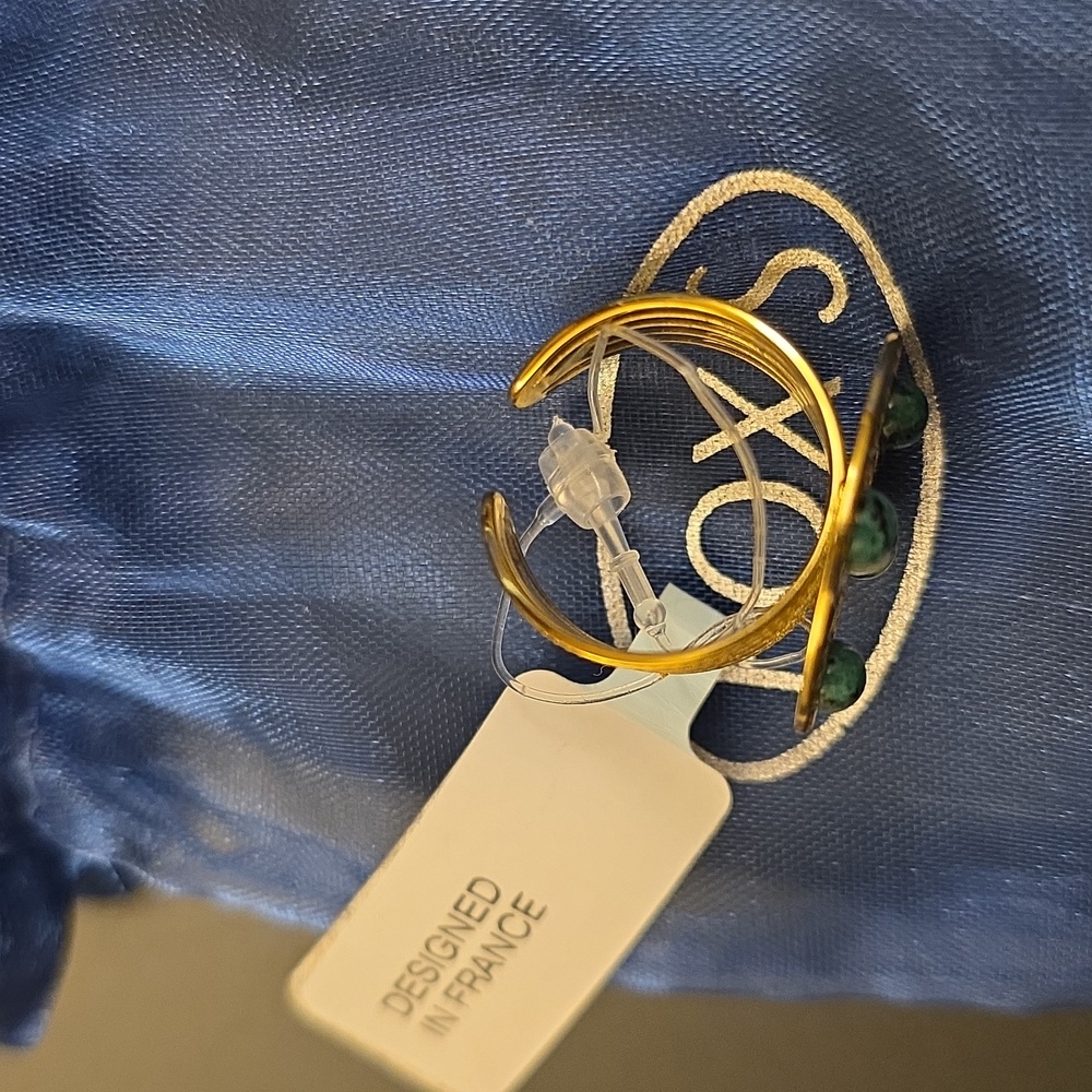 NWT Gold Plated Jade Clover Ring France Adjustable - Picture 6 of 7
